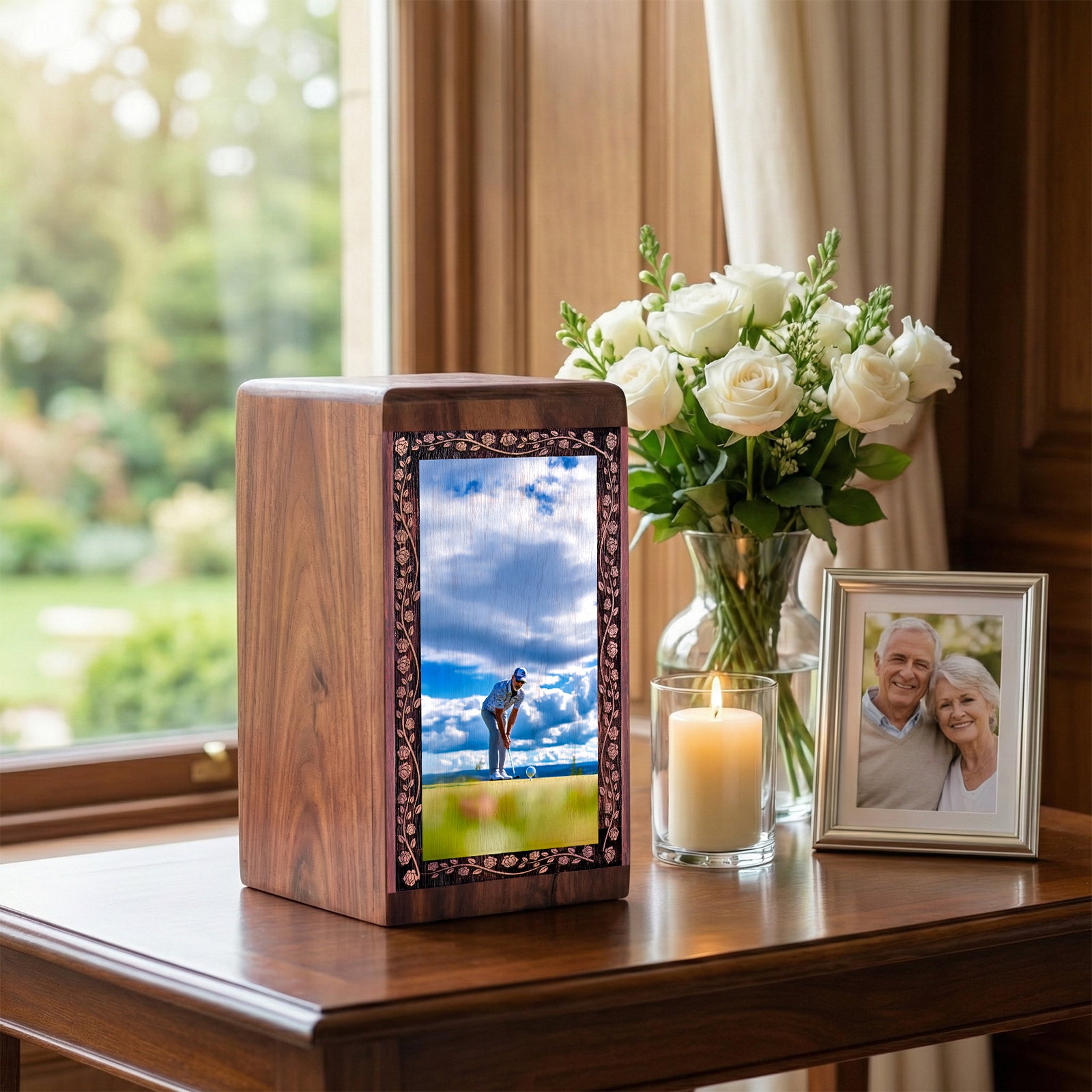 Golf Lifestyle Memorial Urn For Burial – Decorative Wooden Urn For Adult Female