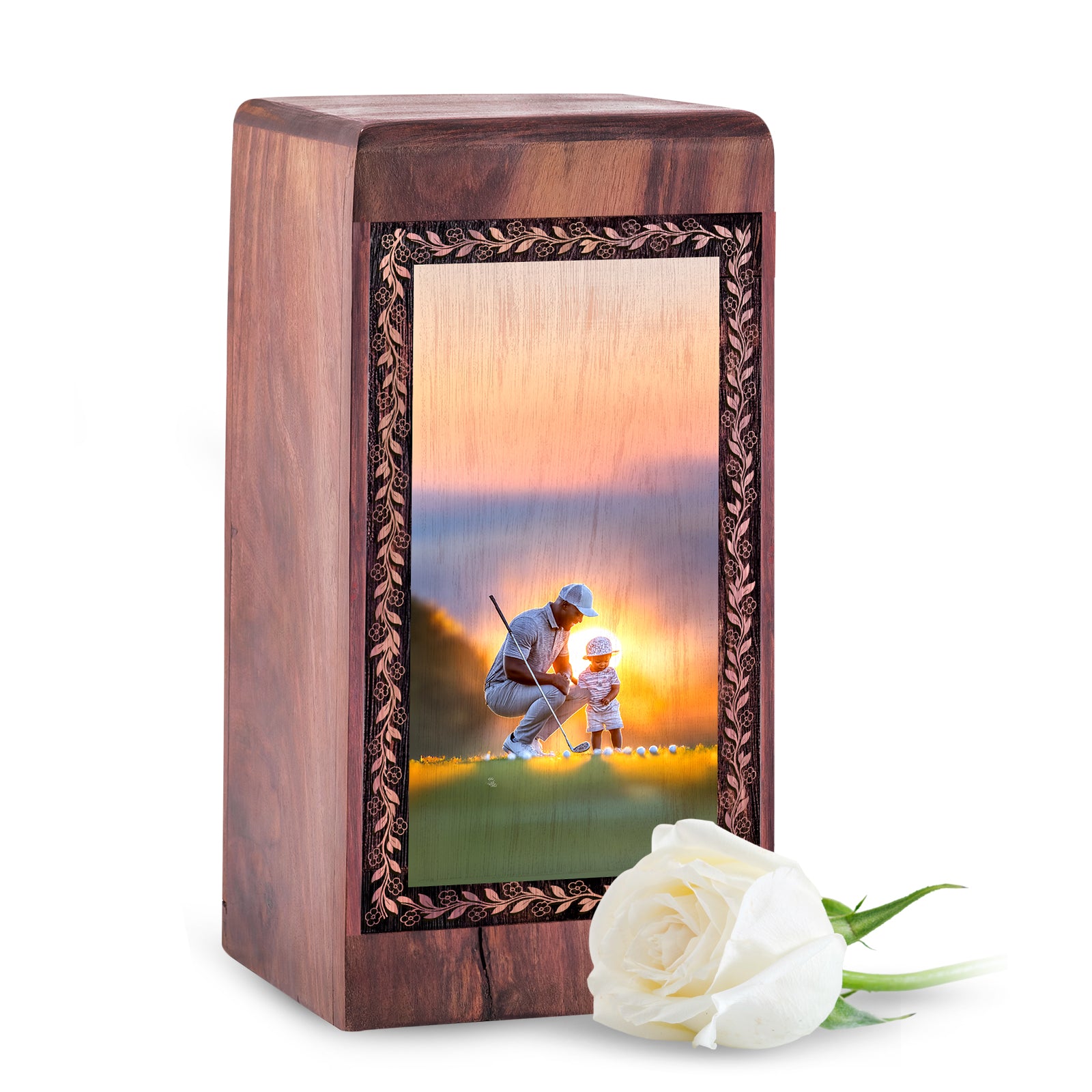 Father & Child Golf Rosewood Urn – Handmade Woooden Urn For Mom & Dad