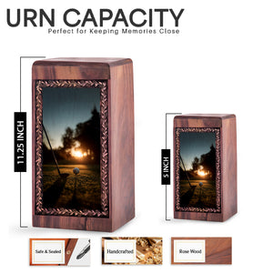 Golf Memorial Urn For Burial – Sunset Theme Wood Cremation Urn For Man