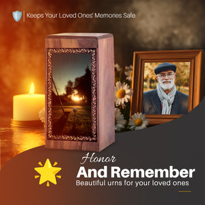 Golf Memorial Urn For Burial – Sunset Theme Wood Cremation Urn For Man