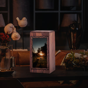 Golf Memorial Urn For Burial – Sunset Theme Wood Cremation Urn For Man