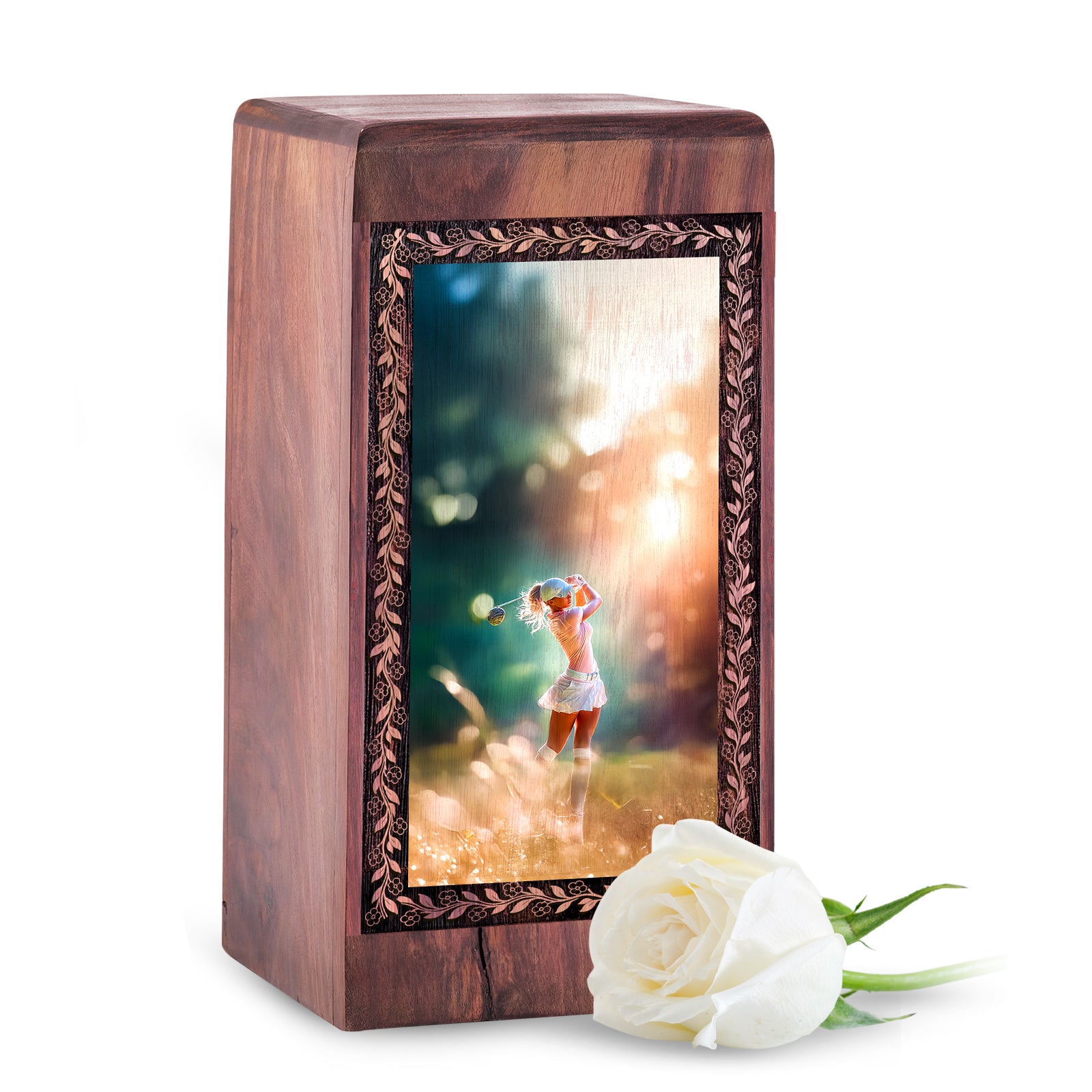 Elegant Women Golf Memorial Urn – Handmade Wooden Cremation Urn For Burial