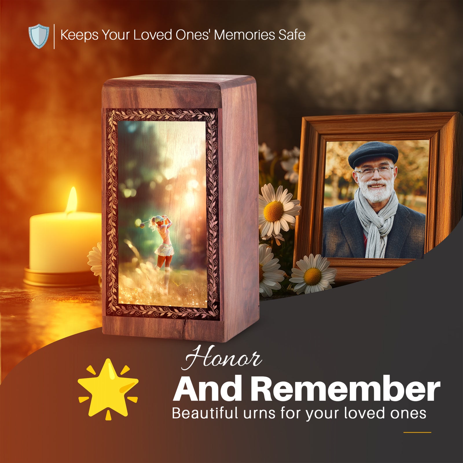 Elegant Women Golf Memorial Urn – Handmade Wooden Cremation Urn For Burial