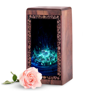 Flame Cat Theme Wooden Urn For Ashes With Magic Circle Theme