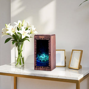 Flame Cat Theme Wooden Urn For Ashes With Magic Circle Theme