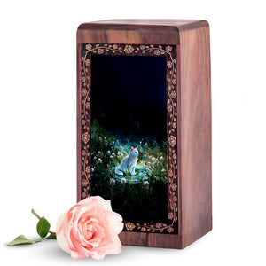 Etheral Cat Theme Wooden Urn For Ashes - Rosewood Pet Cremation Urn Box
