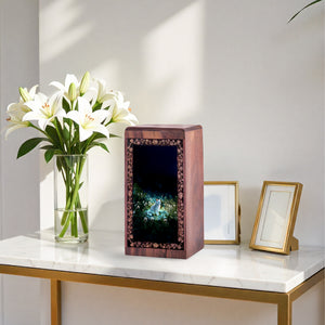 Etheral Cat Theme Wooden Urn For Ashes - Rosewood Pet Cremation Urn Box