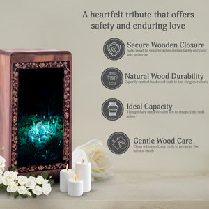 Wooden Cat Urn For Cremation-Enchanted Meadow Theme Urn