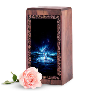 Handcrafted wooden cremation Urn - Mystical Cat Themed wooden Box
