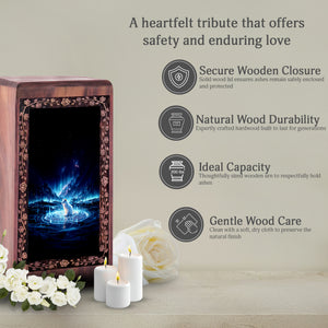 Handcrafted wooden cremation Urn - Mystical Cat Themed wooden Box