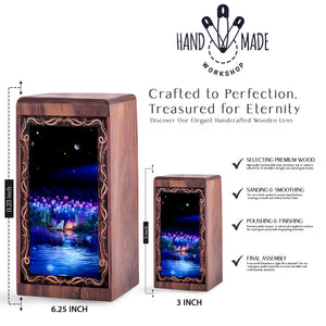 Winter Star Cat Theme Wooden Urn For Ashes - Moonlit Meorial Urn Box