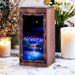 Winter Star Cat Theme Wooden Urn For Ashes - Moonlit Meorial Urn Box