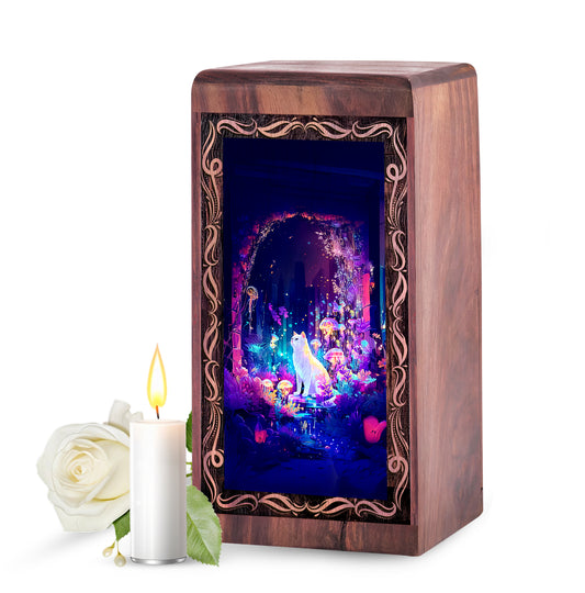 Persian Cat Wooden Urn For Ashes - Magic Spell Themed Urn For Pet