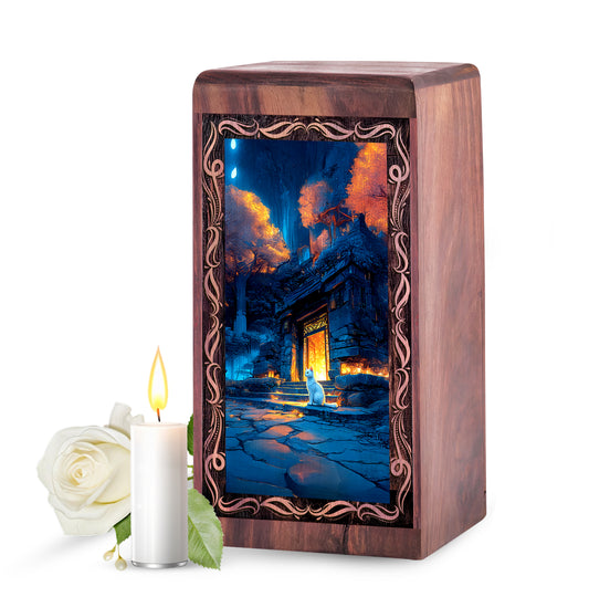 Miracle Cat On The Floor With Night Hunter Theme Urn For Ashes