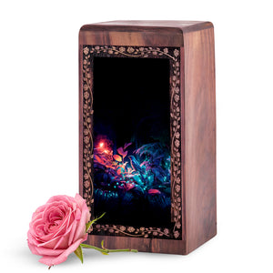 Bird Wooden Urn For Burial - Neon Jungle Bird Theme Small Wooden Urn