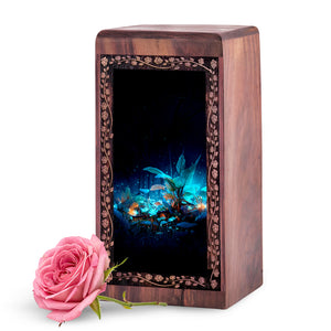 Mystic Night Bird Theme Cremation Urn Box - Wooden Urn For Mom & Dad