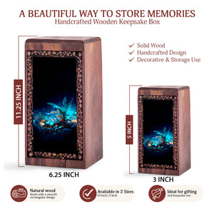 Mystic Night Bird Theme Cremation Urn Box - Wooden Urn For Mom & Dad