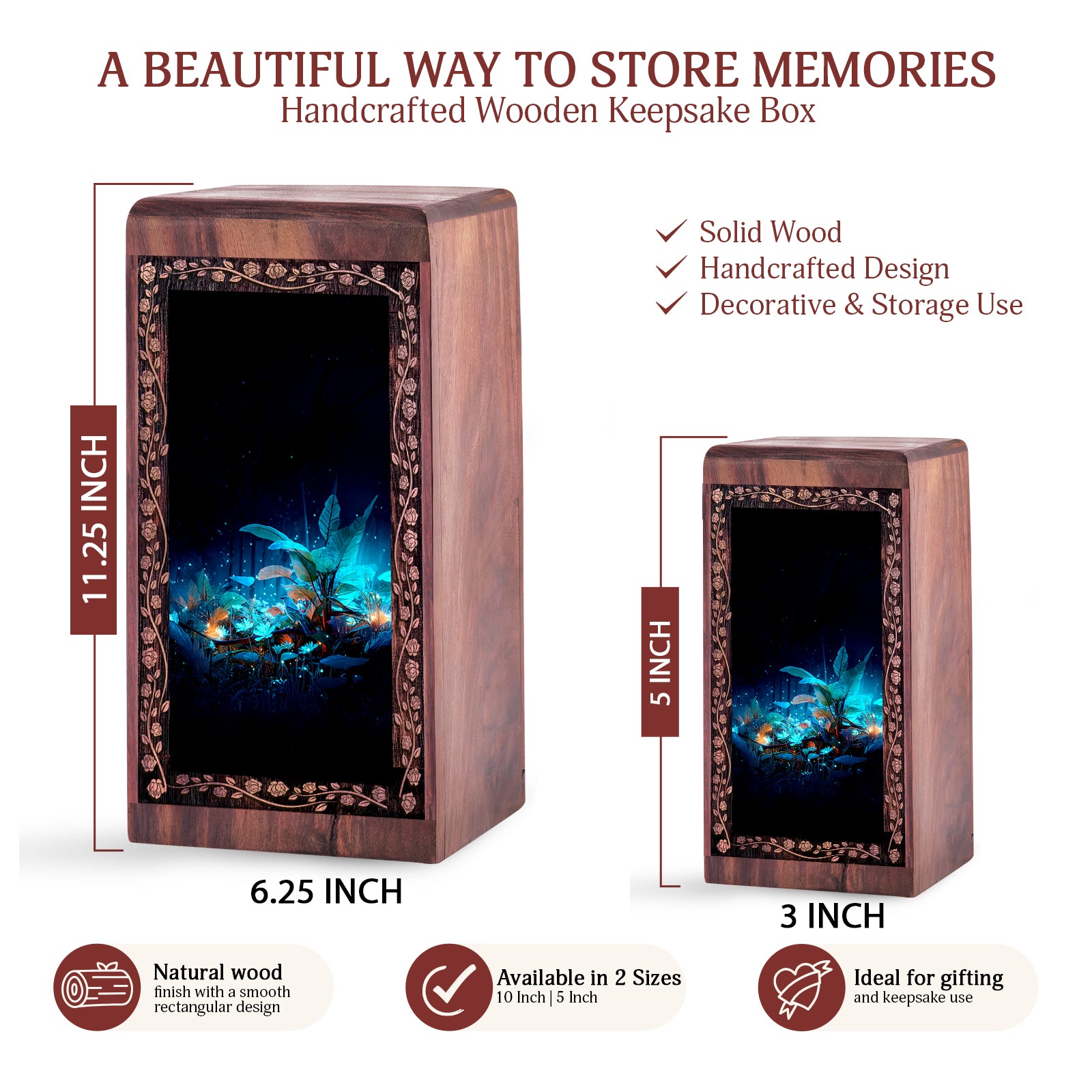 Mystic Night Bird Theme Cremation Urn Box - Wooden Urn For Mom & Dad