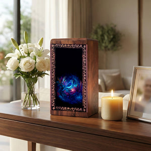 Fantasy Bird Floral Cremation Urn Box - Wood Urn For Ashes Adult Male