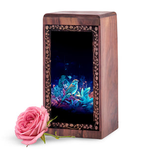 Colorful Forest Bird Cremation Urn Box - Handmade Wooden Urn For Ashes