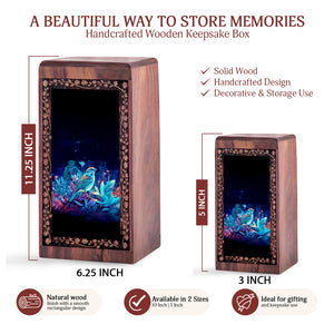 Colorful Forest Bird Cremation Urn Box - Handmade Wooden Urn For Ashes