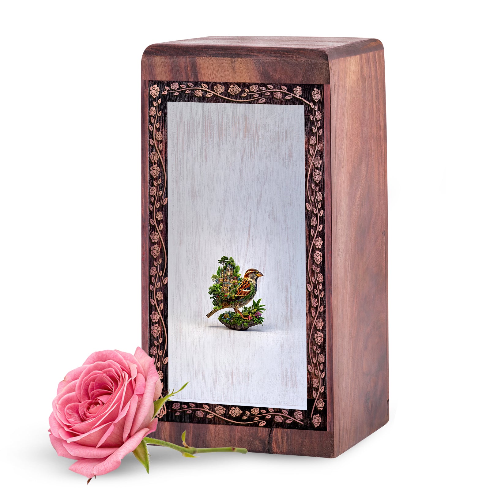 Minimal Bird Nature Cremation Urn Box - Wooden Cremation Urn For Burial