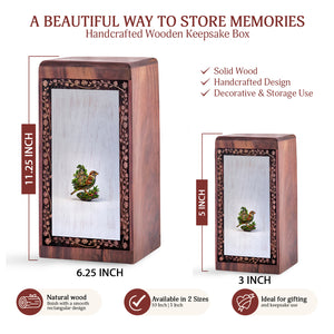 Minimal Bird Nature Cremation Urn Box - Wooden Cremation Urn For Burial