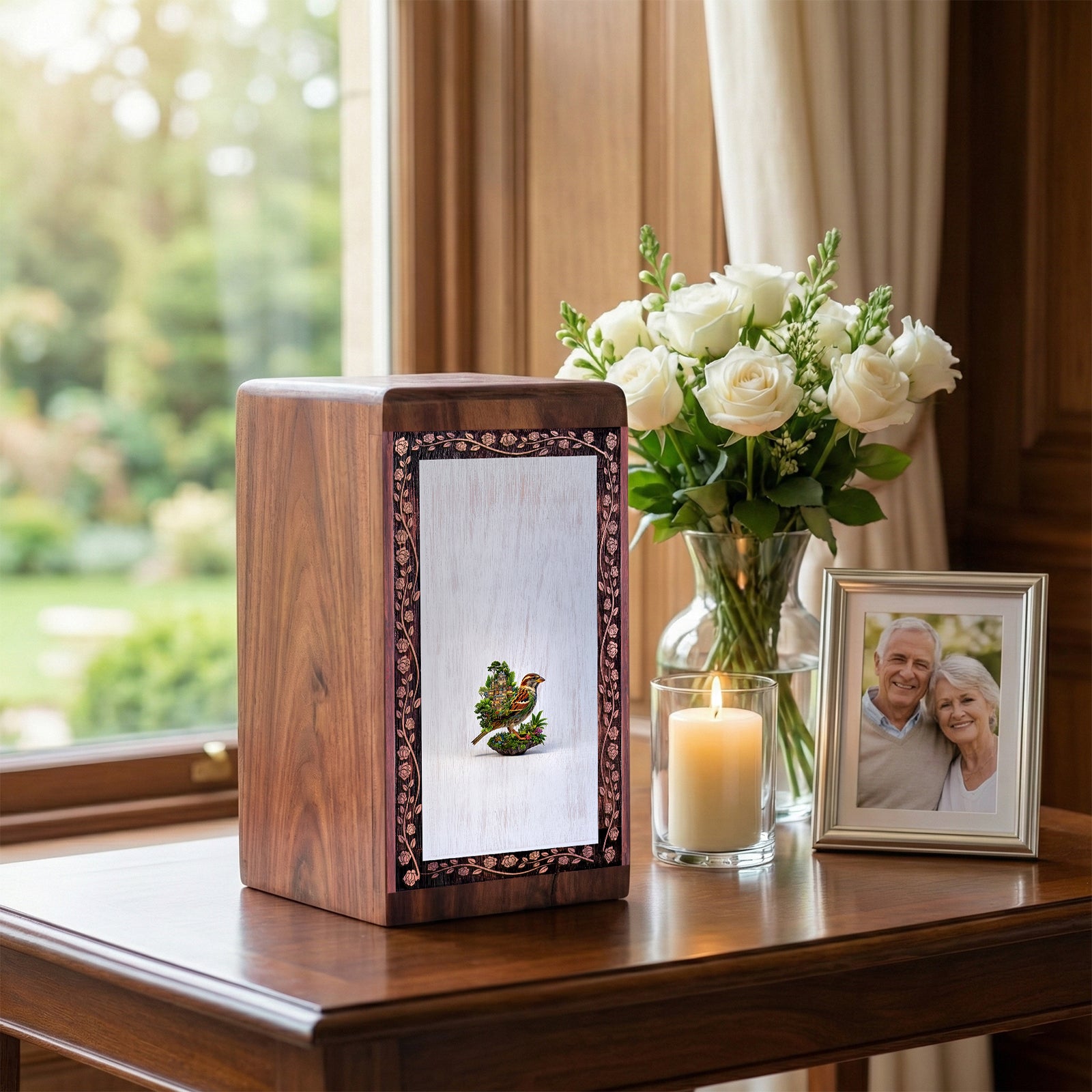 Minimal Bird Nature Cremation Urn Box - Wooden Cremation Urn For Burial