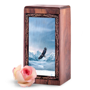 Snowy Mountain Eagle Memorial Box - Eagle Sky Nature Theme Urn For Human Ashes