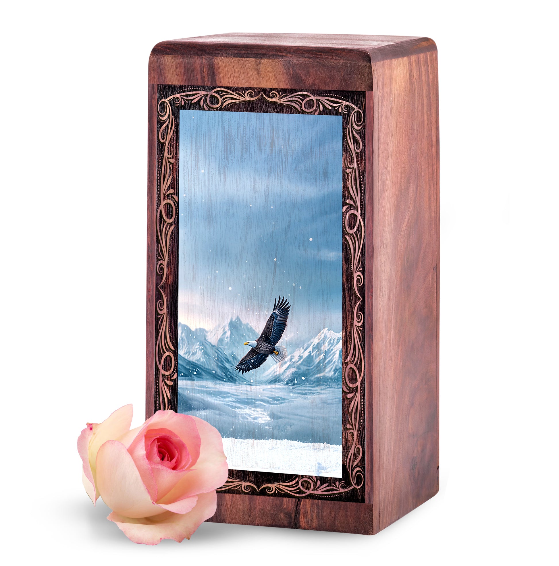 Snowy Mountain Eagle Memorial Box - Eagle Sky Nature Theme Urn For Human Ashes