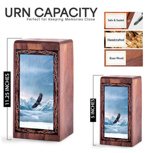 Snowy Mountain Eagle Memorial Box - Eagle Sky Nature Theme Urn For Human Ashes