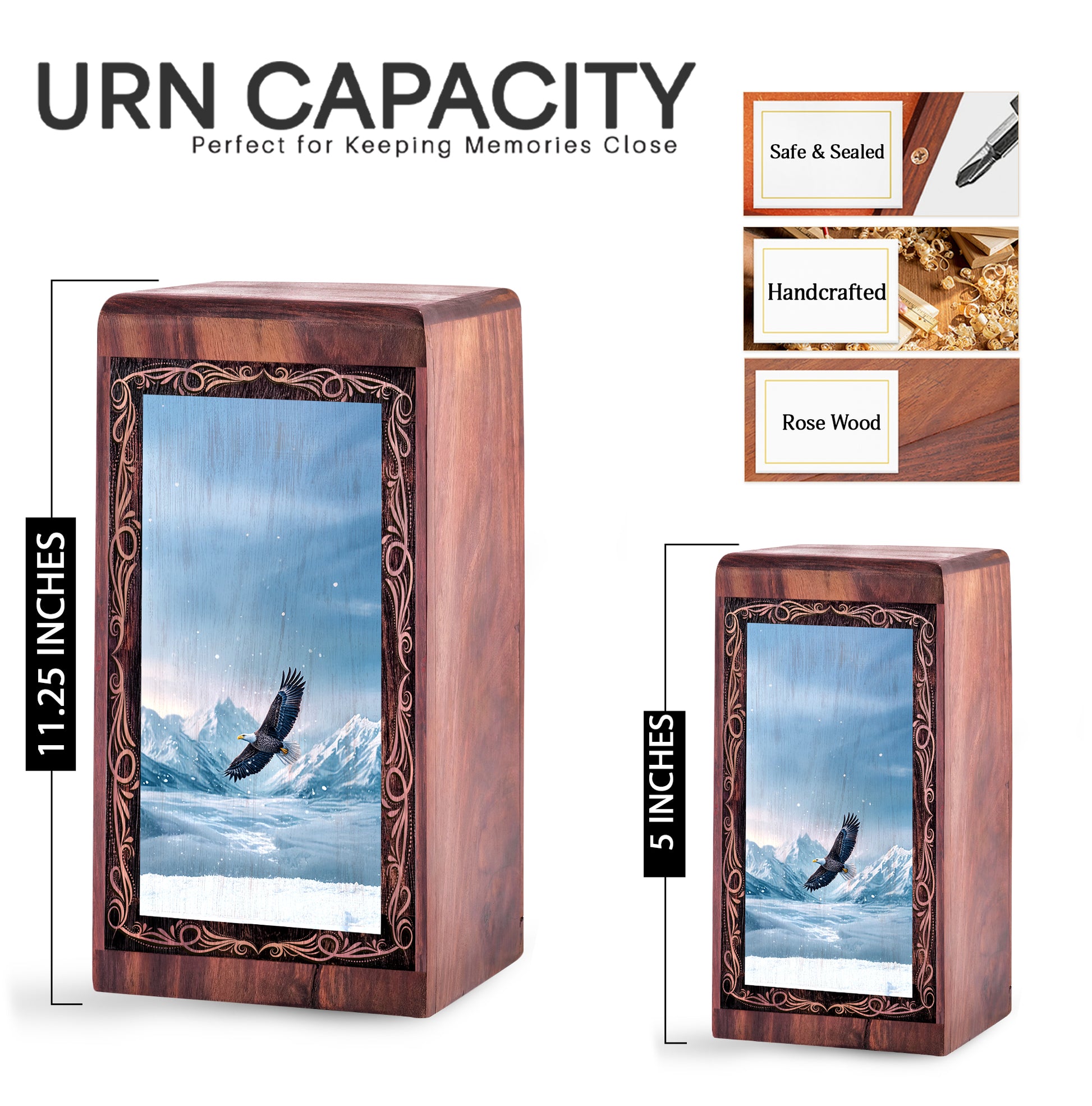 Snowy Mountain Eagle Memorial Box - Eagle Sky Nature Theme Urn For Human Ashes