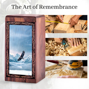 Snowy Mountain Eagle Memorial Box - Eagle Sky Nature Theme Urn For Human Ashes