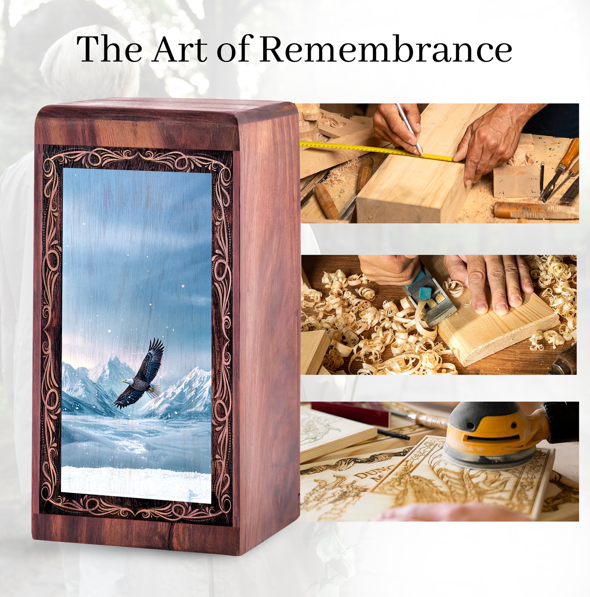 Snowy Mountain Eagle Memorial Box - Eagle Sky Nature Theme Urn For Human Ashes
