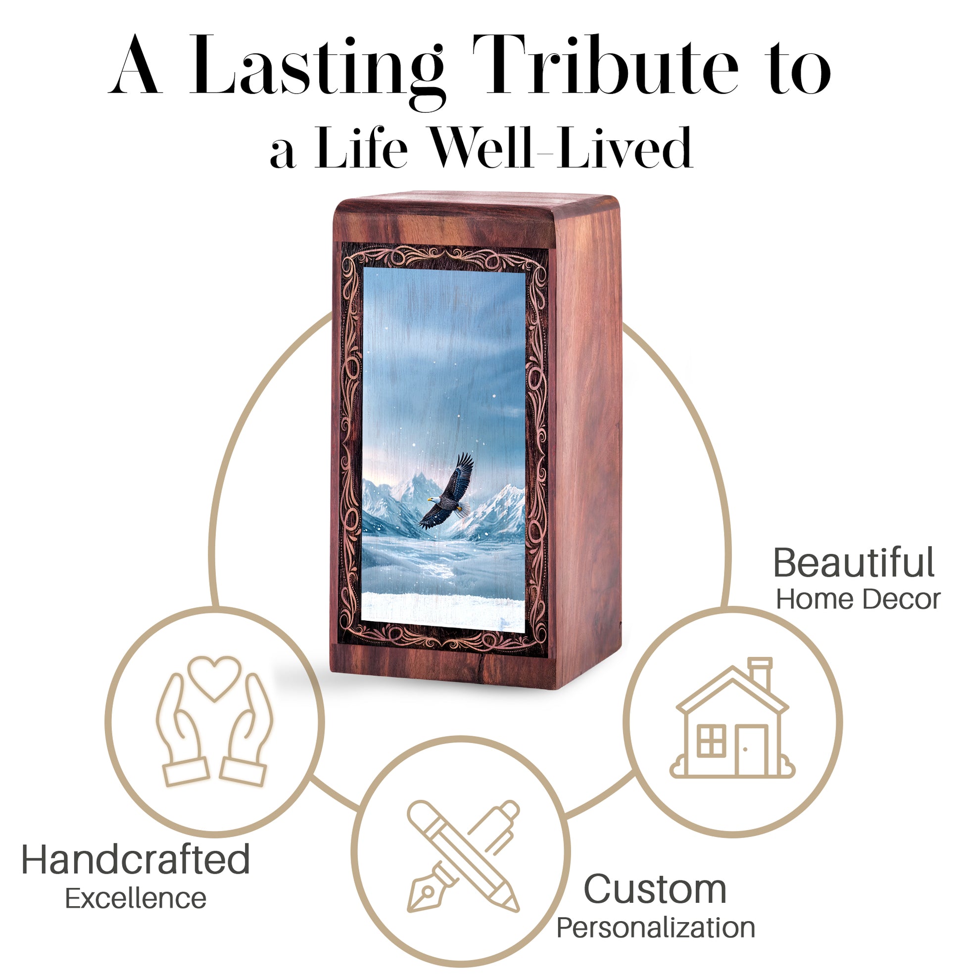 Snowy Mountain Eagle Memorial Box - Eagle Sky Nature Theme Urn For Human Ashes
