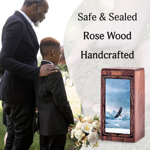 Snowy Mountain Eagle Memorial Box - Eagle Sky Nature Theme Urn For Human Ashes