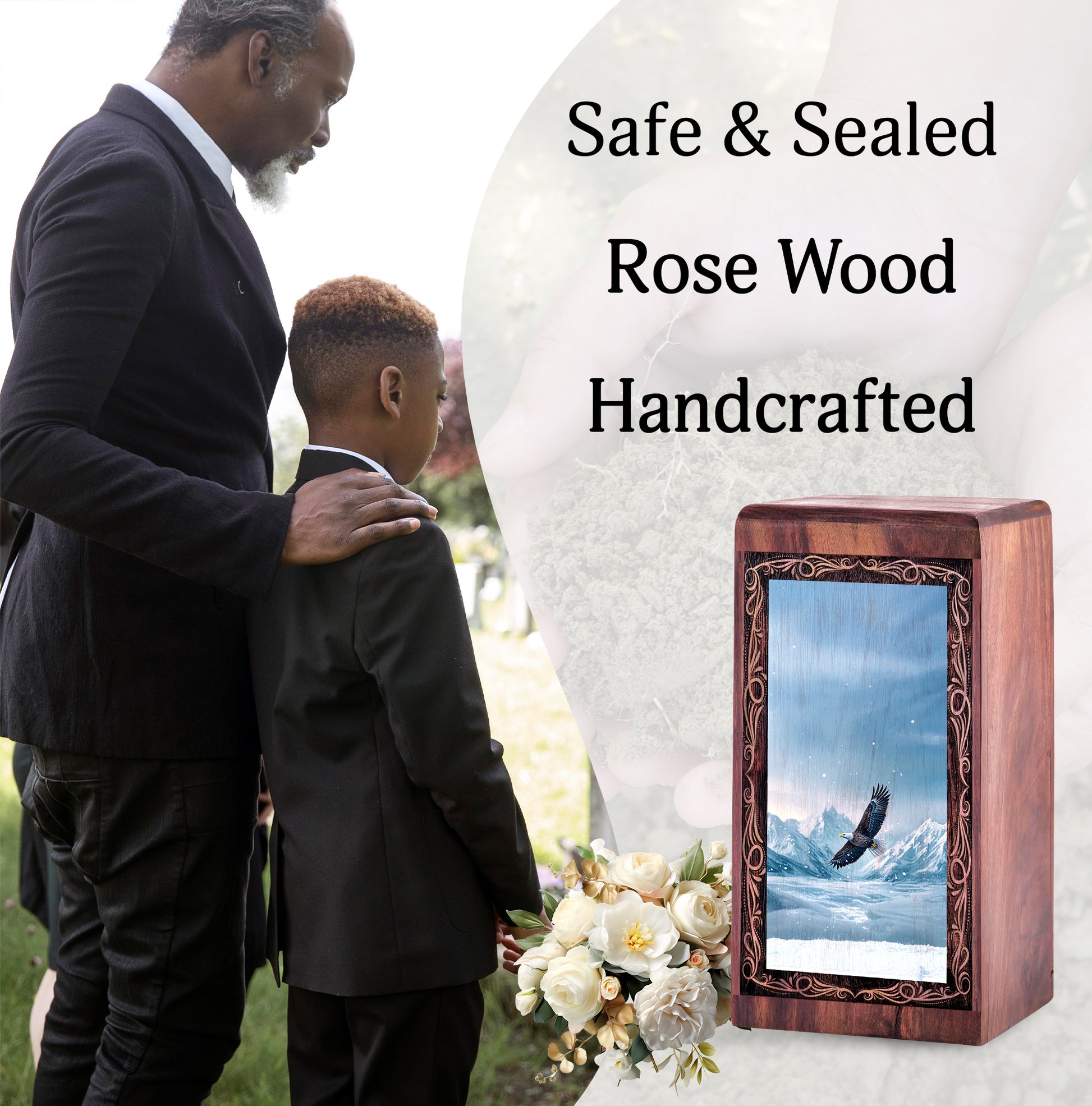 Snowy Mountain Eagle Memorial Box - Eagle Sky Nature Theme Urn For Human Ashes