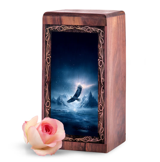 Moonlit Ocean Eagle Funeral For Ashes - Ice Mountain Themed Urn For Adult Human