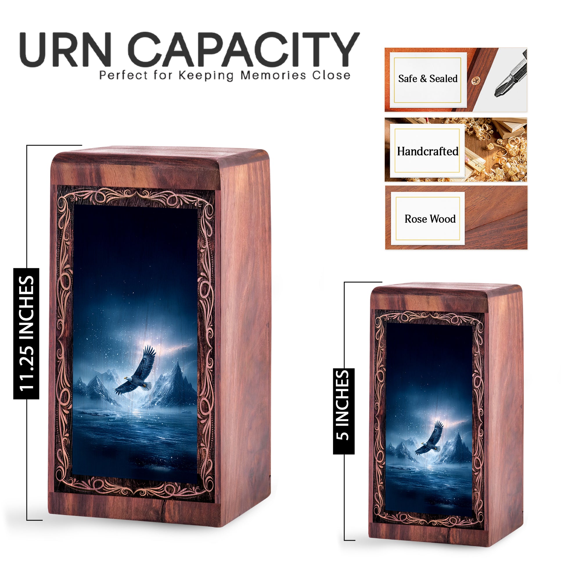 Moonlit Ocean Eagle Funeral For Ashes - Ice Mountain Themed Urn For Adult Human