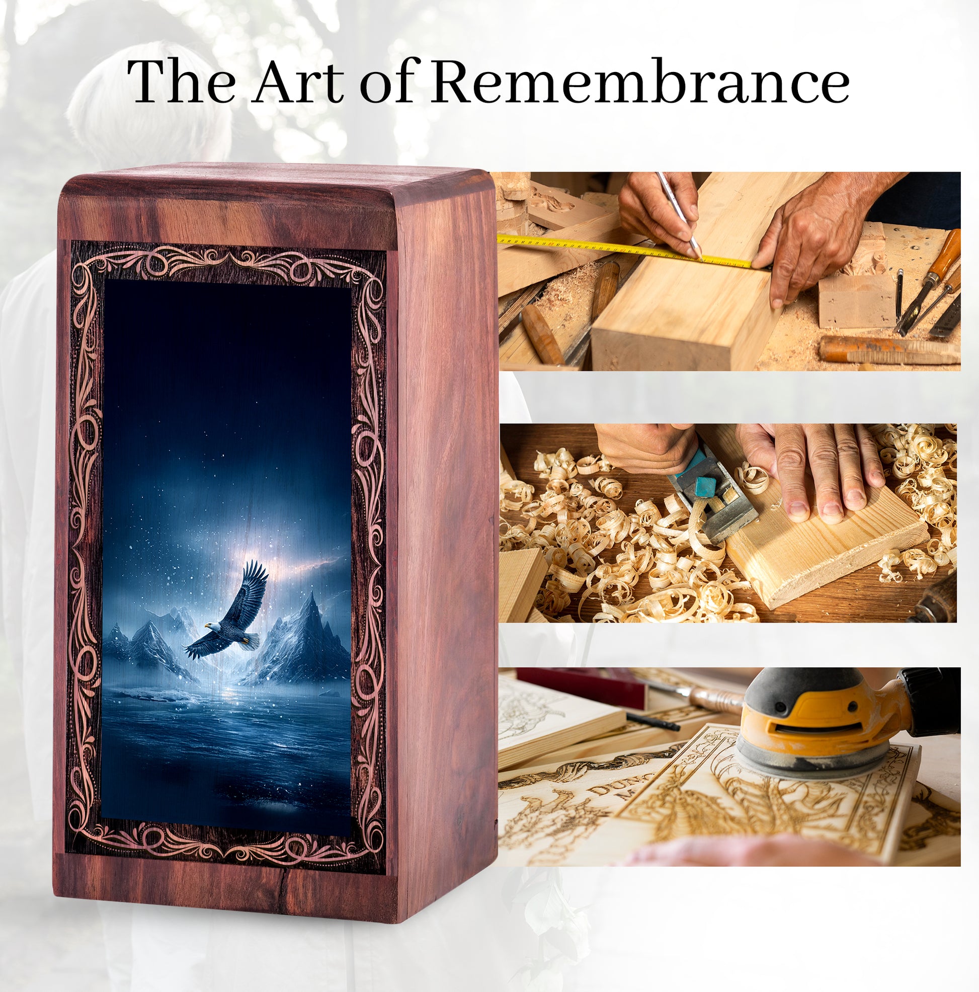 Moonlit Ocean Eagle Funeral For Ashes - Ice Mountain Themed Urn For Adult Human