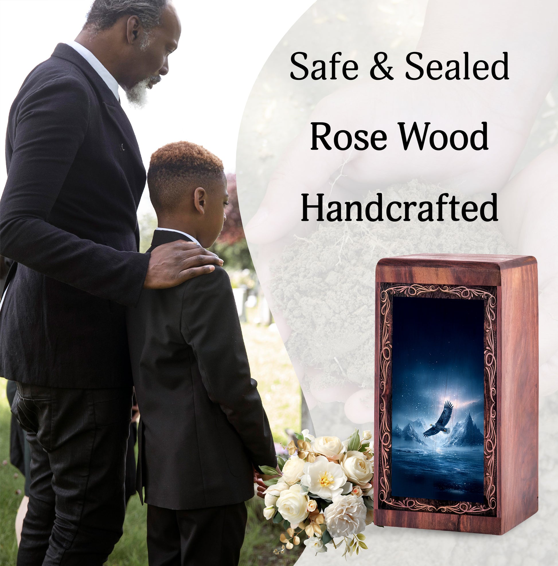 Moonlit Ocean Eagle Funeral For Ashes - Ice Mountain Themed Urn For Adult Human
