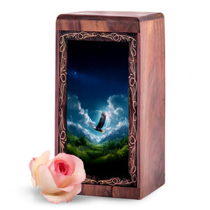Lightning Eagle Keepshake For Ashes - Rosewood Handmade Memorial Urn For Adult Female