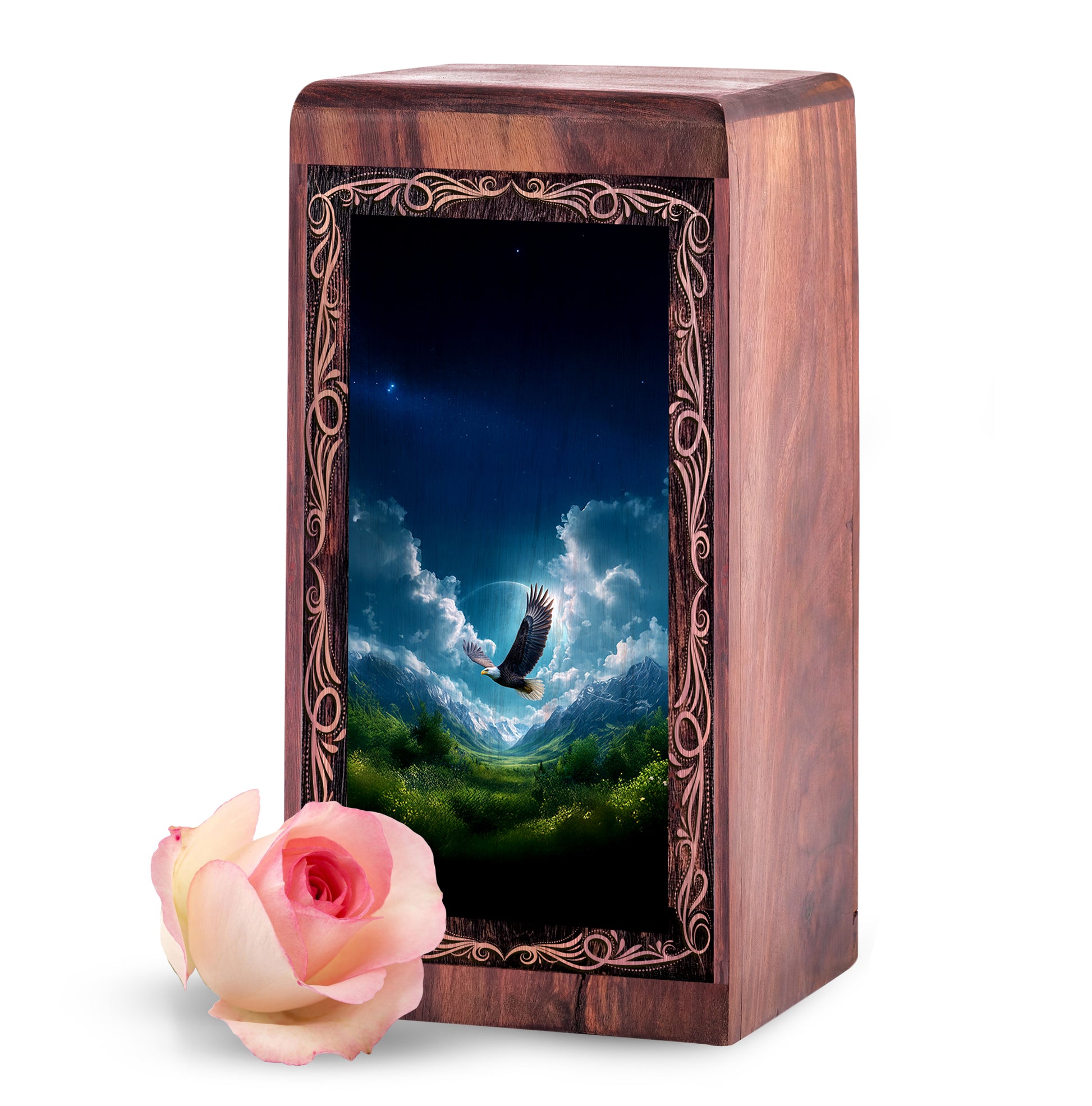 Lightning Eagle Keepshake For Ashes - Rosewood Handmade Memorial Urn For Adult Female