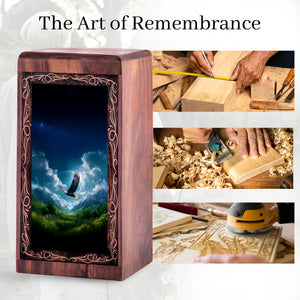 Lightning Eagle Keepshake For Ashes - Rosewood Handmade Memorial Urn For Adult Female