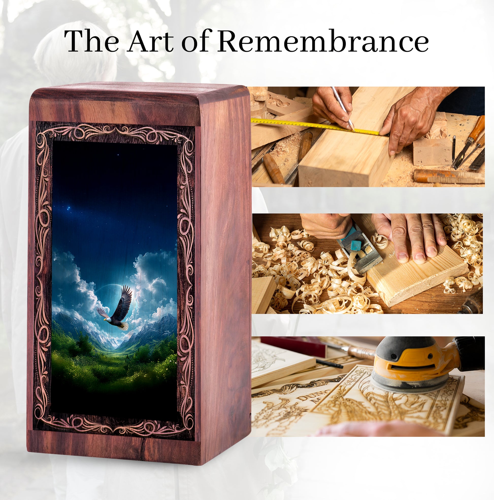Lightning Eagle Keepshake For Ashes - Rosewood Handmade Memorial Urn For Adult Female
