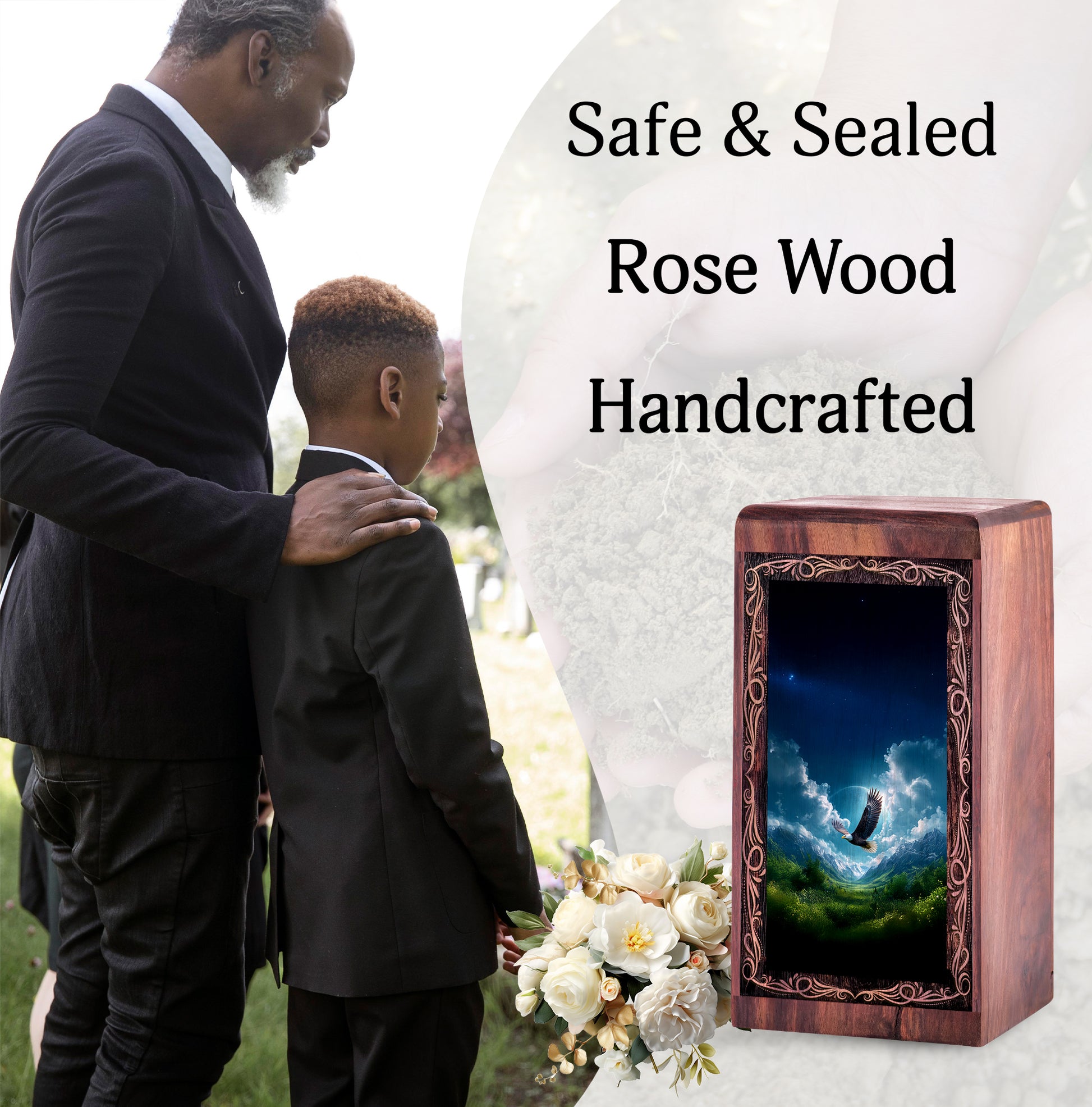 Lightning Eagle Keepshake For Ashes - Rosewood Handmade Memorial Urn For Adult Female