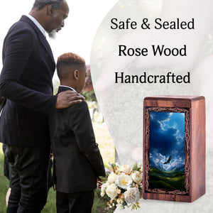 Eagle Over Valley Natural Memorial Urn - Wooden Handmade Urn For Ashes