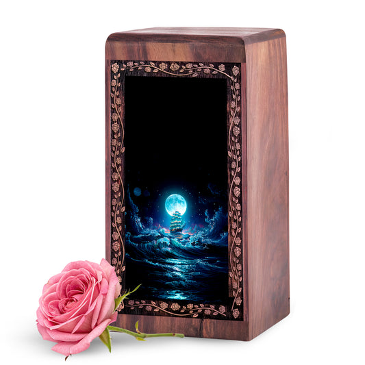 Moonlight Ocean Ship Urn For Ashes - Ocean Voyage Theme Keepshake For Man