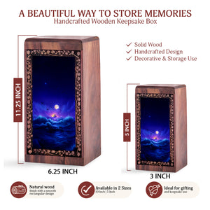 Ship Funeral For Human Ashes - Moonlit Sunset Ocean Theme Cremation Handwooden Urn