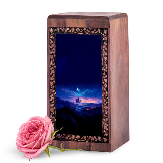 Ship Keepshake For Ashes - Night Moon Theme Cremation Keepshake For Adult Man